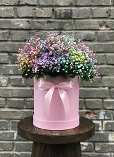 Цветочная композиция из Гипсофила и Розы в шляпной коробке в Байкалово
