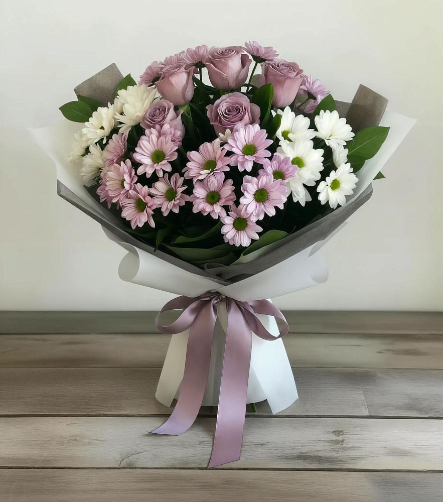 Букет цветов из: Хризантемы и Розы в Байкалово