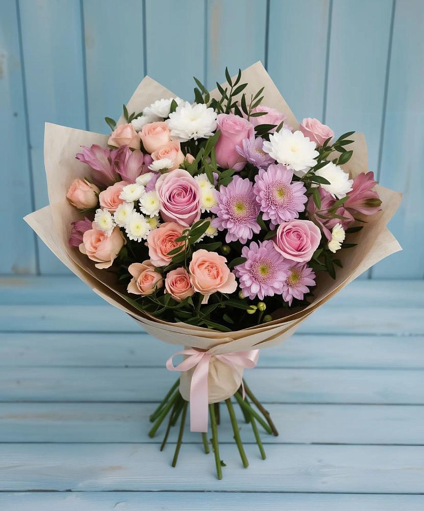 Букет цветов из: Хризантемы, Розы и Альстромерии в Байкалово