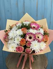 Букет цветов из:  Розы, Герберы и Хризантемы в Байкалово