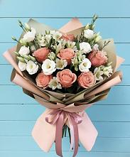 Букет цветов из:  Розы, Альстромерии и Лизиантусы в Байкалово