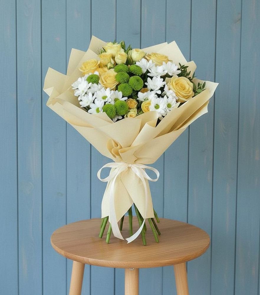 Букет цветов из: Хризантемы и Розы в Байкалово