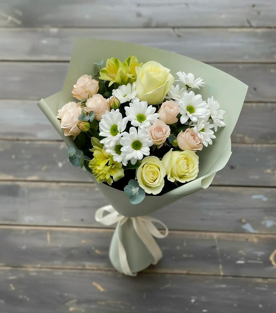 Букет цветов из: Альстромерии, Розы и Хризантемы в Байкалово