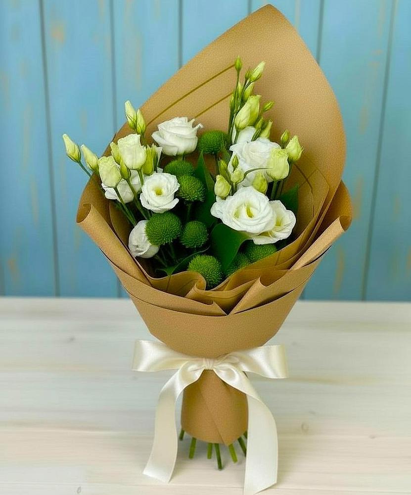 Букет цветов из: Хризантемы и Лизиантусы в Байкалово