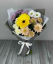 Букет цветов из:  Розы, Герберы и Хризантемы в Байкалово