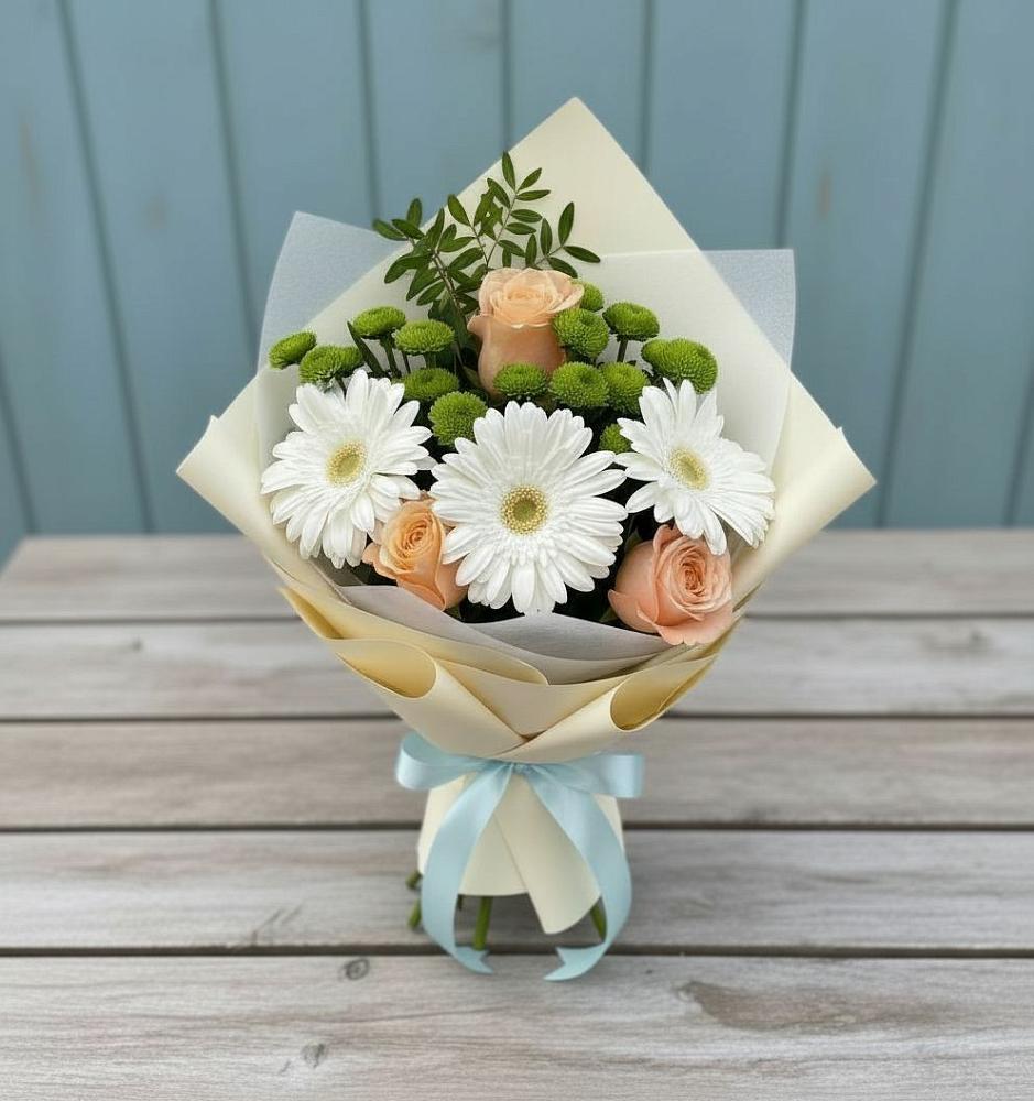 Букет цветов из: Герберы, Розы и Хризантемы в Байкалово