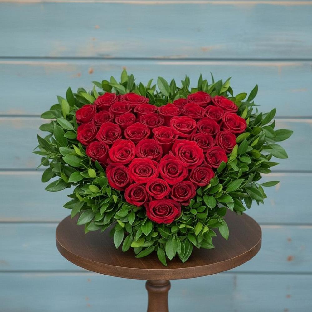 Цветочная композиция из Розы в виде сердца в Байкалово