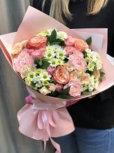 Букет нежные объятья в Байкалово Букет цветов из: Гвоздики, Розы и Хризантемы в Байкалово