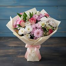 Букет цветов из:  Хризантемы, Альстромерии и Розы в Байкалово