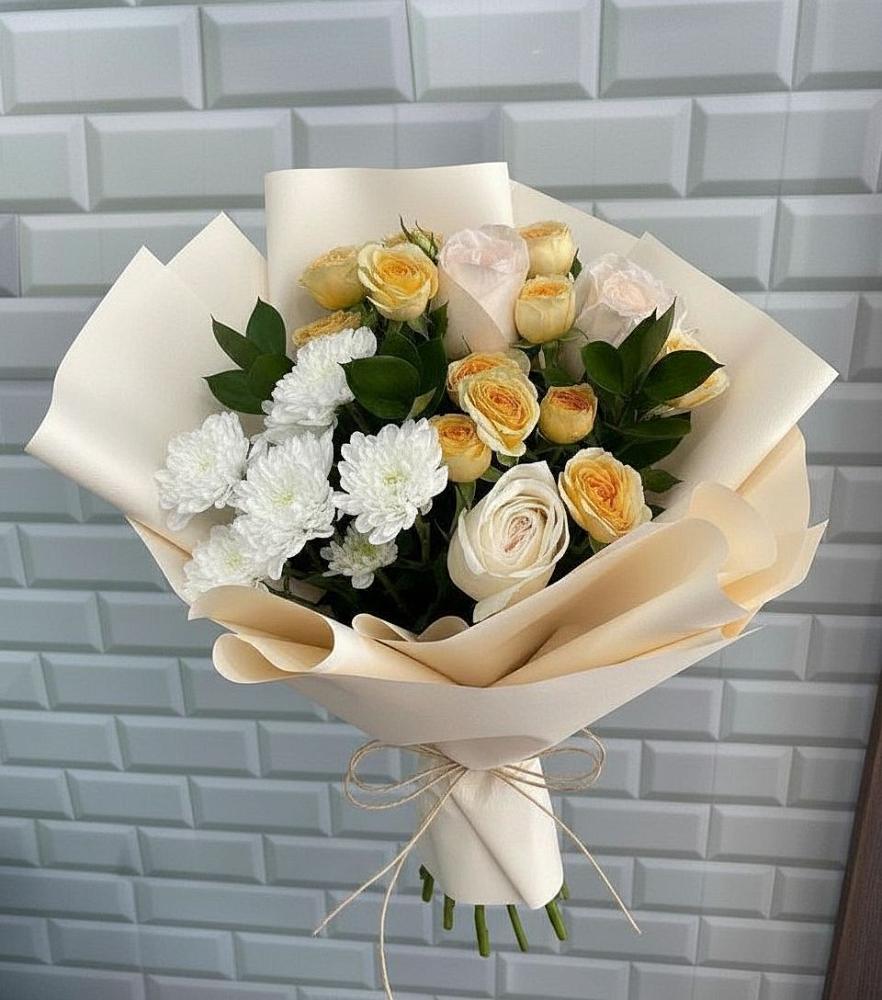 Букет цветов из: Розы и Хризантемы в Байкалово