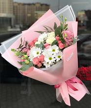 Букет цветов из:  Розы, Лизиантусы и Хризантемы в Байкалово
