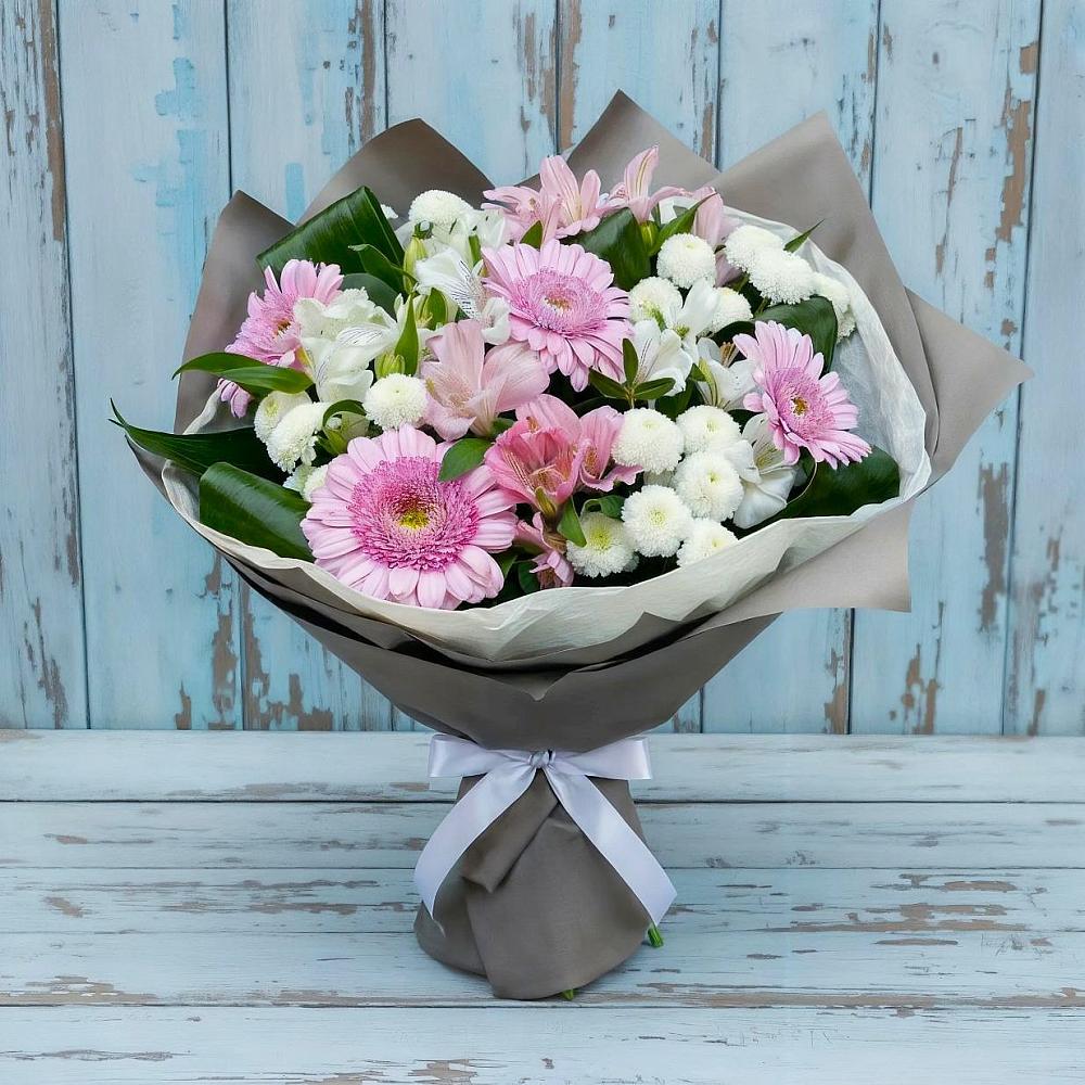 Букет цветов из: Герберы, Альстромерии и Хризантемы в Байкалово