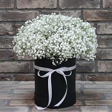 Цветочная композиция из Гипсофила в шляпной коробке в Байкалово